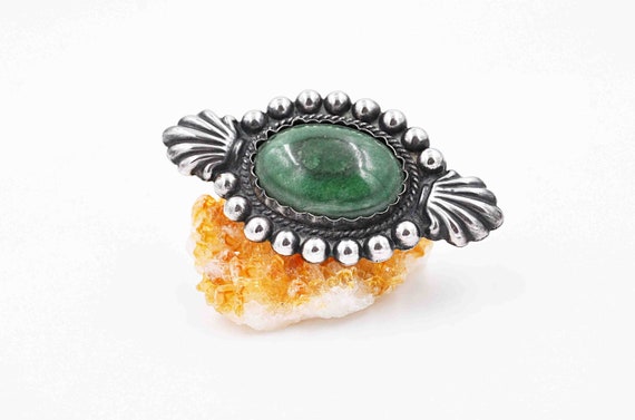 Vintage Mexico Large Sterling Silver & Malachite … - image 1