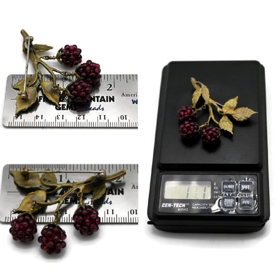 Vintage Red Garnet Raspberry Cluster Dangle Brooc… - image 10