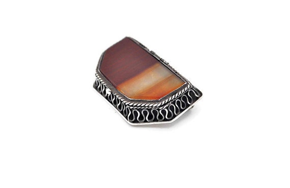 Vintage Taxco Sterling Silver and Banded Agate Br… - image 6