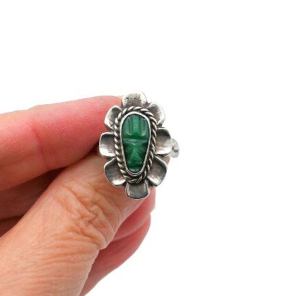 Vintage Mexico Sterling Silver and Green Glass Tr… - image 6