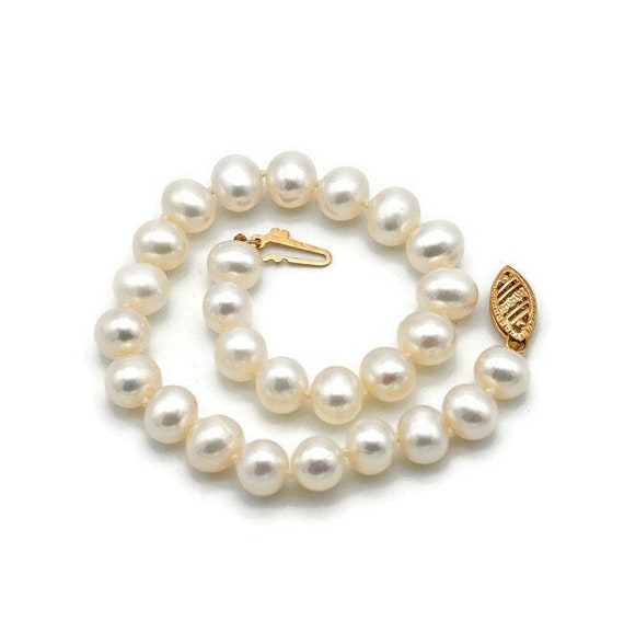 Vintage 14K Yellow Gold & Cultured White Pearl Br… - image 1