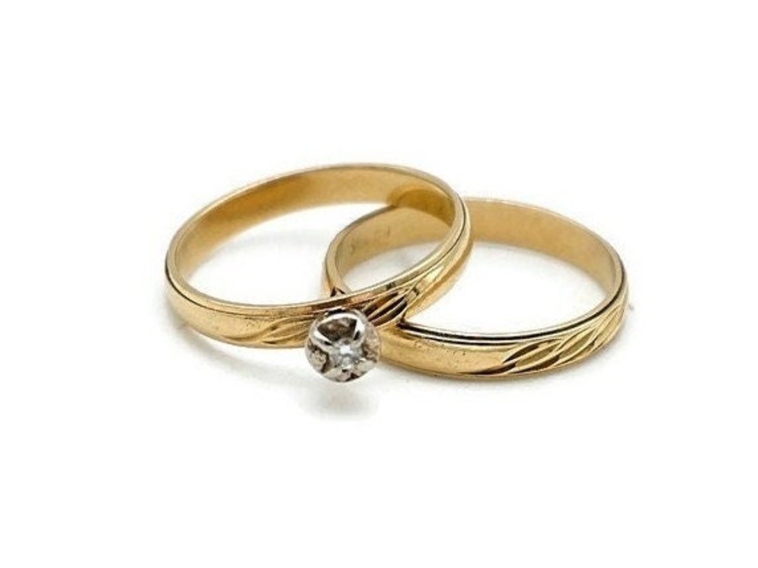 Vintage 10K Yellow Gold Diamond Wedding Ring Set Matched - Etsy
