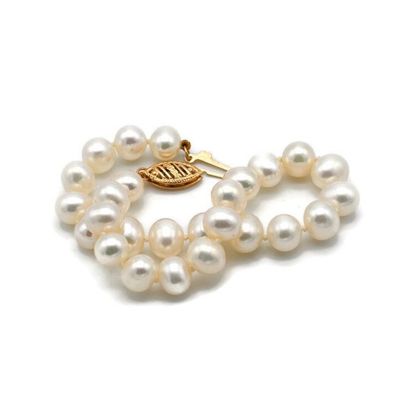 Vintage 14K Yellow Gold & Cultured White Pearl Br… - image 9