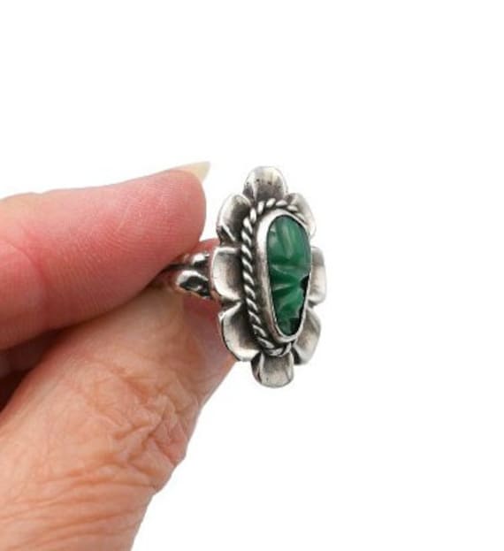 Vintage Mexico Sterling Silver and Green Glass Tr… - image 5