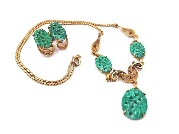Vintage Van Dell 12K Yellow Gold Filled Filigree and Green - Etsy Vintage Van Dell 12K Yellow Gold Filled Filigree and Green - Etsy