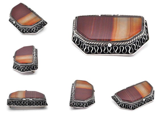 Vintage Taxco Sterling Silver and Banded Agate Br… - image 5