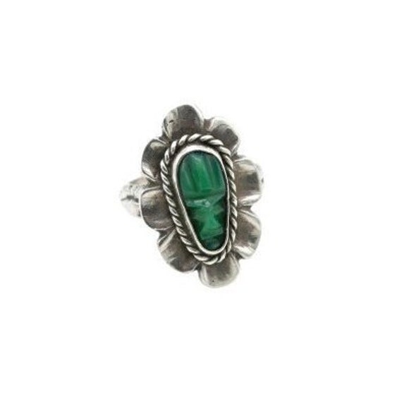 Vintage Mexico Sterling Silver and Green Glass Tr… - image 1