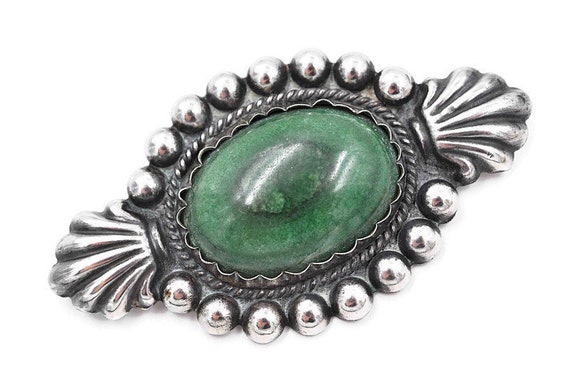 Vintage Mexico Large Sterling Silver & Malachite … - image 3