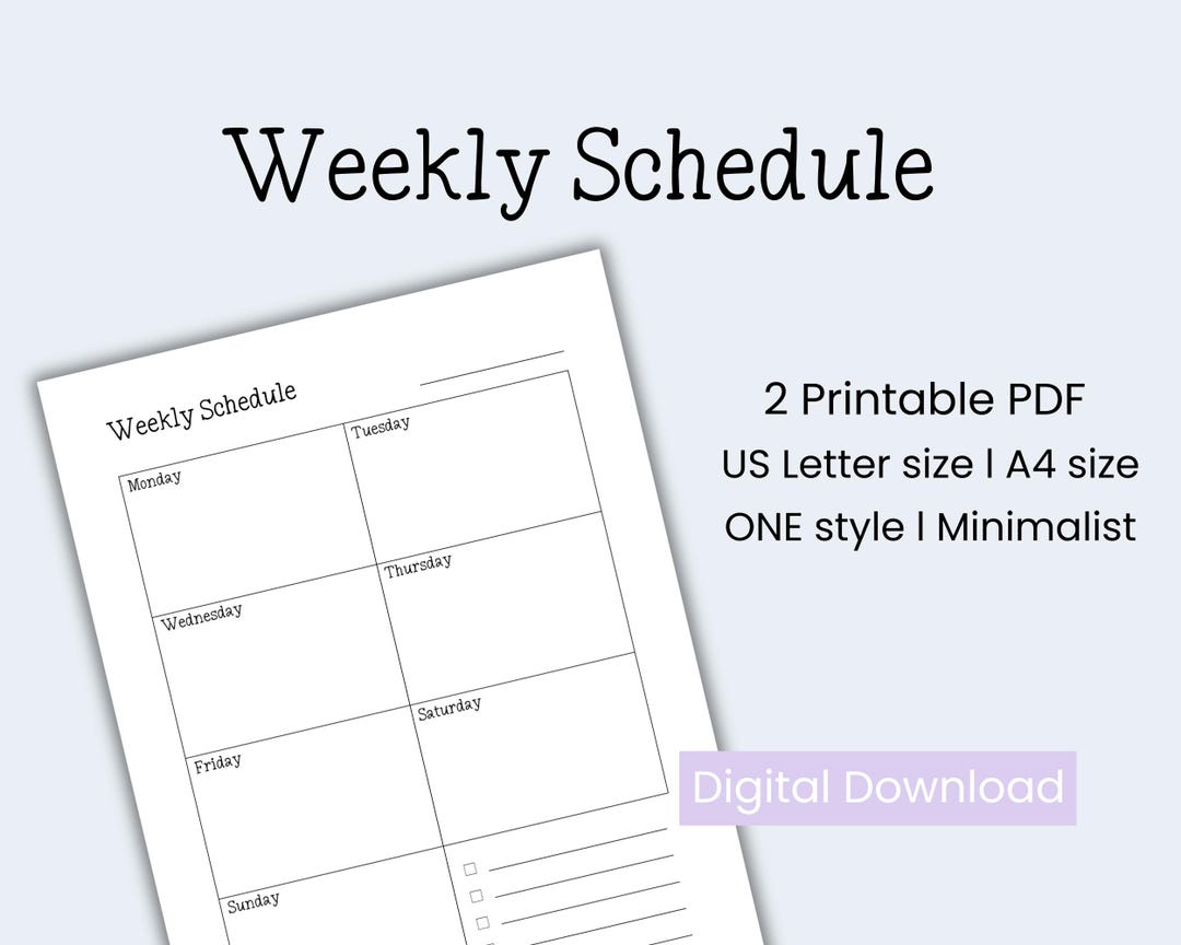 Printable Minimalist Weekly Schedule, Daily Planner, Personal to Do ...