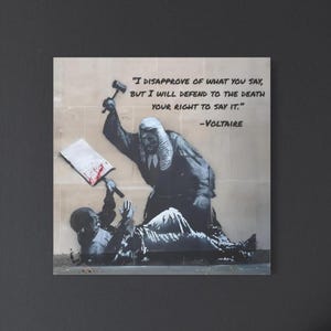 Banksy Justice Canvas Print: Voltaire Quote, Graffiti Street Art