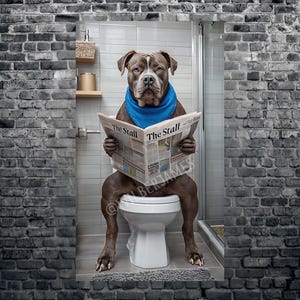 Staffordshire Bull Terrier on a Toilet Art, Staffy Download, Staffie Digital Print, Bathroom Decor, Dog Lovers Gift, Funny print