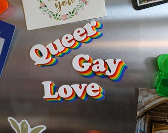 Gay, Queer, Love - 3D Rainbow Magnet (3-Pack)