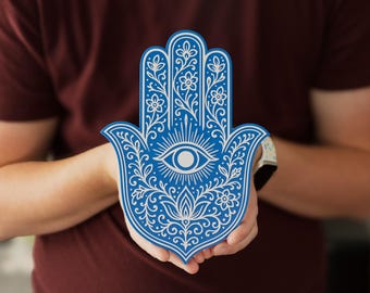 Multicolor Hamsa Wall Art: Floral Evil Eye Decor, includes rainbow