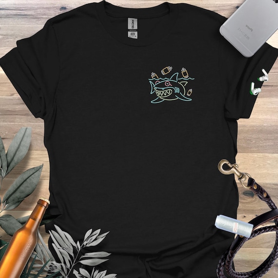 Neon Shark T-shirt: Beach Lake Drinking Tee