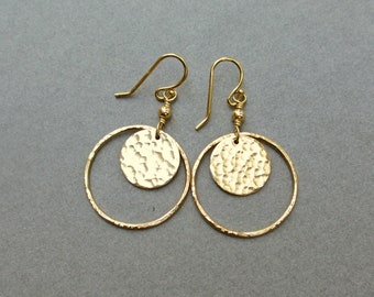 Hammered Gold Disc Circle Earrings | 14K Gold Fill Textured Circle Dangle Earring |  Modern 14K Gold Fill Jewelry Gift for Her | Under 50