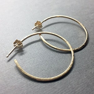 Gold Fill Post Hoop Earrings | Gold Hoop Earrings | 1.25 inch Hammered Hoops | 14K Yellow GoldFill Hoops |  Classic Everyday Minimal Jewelry