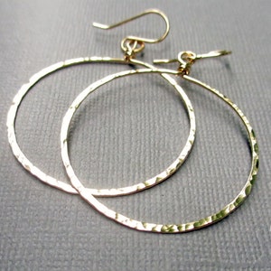 Gold Hoop Dangle Earrings | 14K Yellow Gold Fill | Hammered Hoop earrings | Modern Jewelry | 1.5 inch hoops | Big Gold Fill Hoops earrings