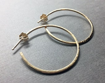 Gold Fill Post Hoop Earrings | Gold Hoop Earrings | 1.25 inch Hammered Hoops | 14K Yellow GoldFill Hoops |  Classic Everyday Minimal Jewelry