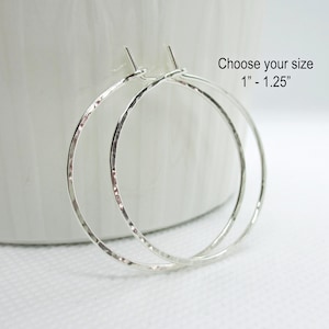 Sterling Silver Hoop Earrings | Silver Hoop Earrings | Hammered Hoops | Dainty | Simple Plain Thin Hoops | Size Small Medium | Argentium