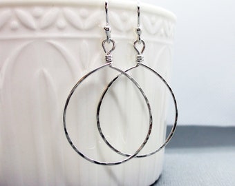 Silver Dangle Hoop Earrings | Argentium sterling silver | Hammered Teardrop Earrings | Medium hoops | Teardrop earrings, Modern Hoops | Boho