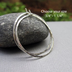 Sterling Silver Hoop Earrings Silver Hoop Earrings Hammered Hoops Dainty Simple Plain Thin Hoops Size Small Medium Argentium image 2