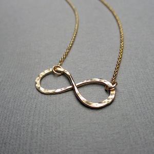 Gold Infinity Necklace, Figure 8 Necklace, Forever Necklace, 14kt Yellow Gold Fill Jewelry, Hammered Infinity Charm, Gift Under 50