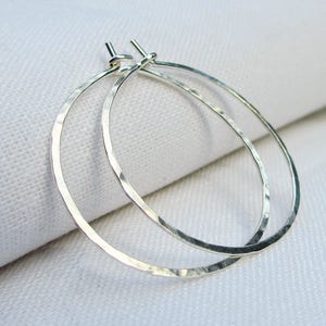 Sterling Silver Hoop Earrings Silver Hoop Earrings Hammered Hoops Dainty Simple Plain Thin Hoops Size Small Medium Argentium image 9