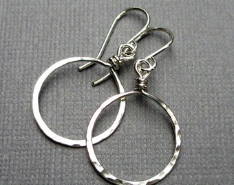 Small Silver Hoop Earrings | Sterling Silver Dangle Hoop Earrings | Hammered Hoops | Circle Earrings | Argentium Sterling | Gift Under 35