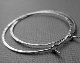 Sterling Silver Hoop Earrings | 1.25 inch | Sterling Silver Hoops | Hammered Hoops | Skinny Hoops | Argentium | Modern | Classic | Delicate