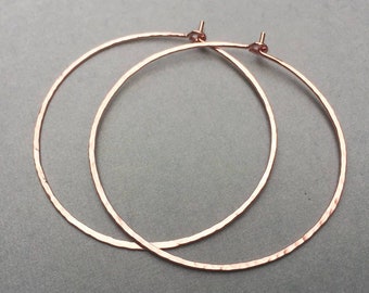 2 inch Rose Gold Fill Hoops, Gold filled Hoop Earrings, Hammered Hoops, Modern Jewelry, Skinny Hoops, Boho, Lightweight, Gift Under 40