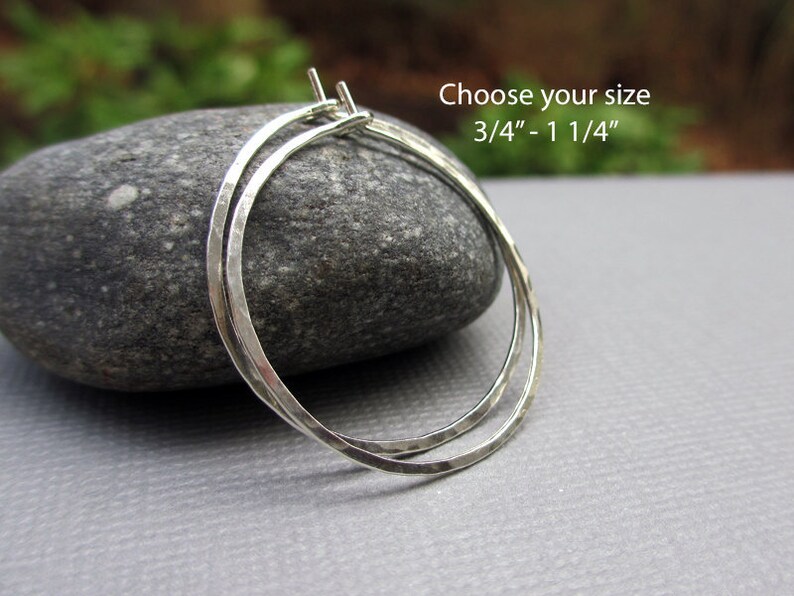 Sterling Silver Hoop Earrings Silver Hoop Earrings Hammered Hoops Dainty Simple Plain Thin Hoops Size Small Medium Argentium image 2