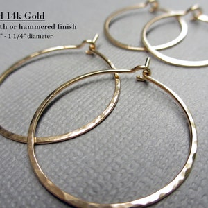 Solid Gold Hoop Earrings 14K | Thin Gold Hoops | Hammered Hoop Earrings | 19 Gauge | Lightweight Delicate Skinny Hoops | Solid Gold Jewelry