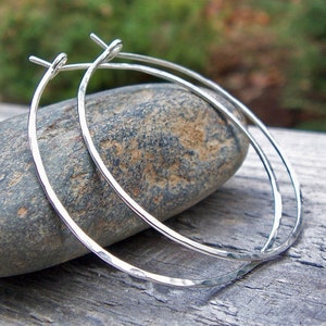 1.5 inch Sterling Silver Hoop Earrings | Argentium Silver Hoops | Hammered Hoops | Large Skinny Hoops | Modern Hoops | Classic Thin Hoops |