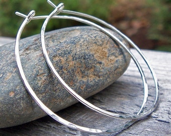 1.5 inch Sterling Silver Hoop Earrings | Argentium Silver Hoops | Hammered Hoops | Large Skinny Hoops | Modern Hoops | Classic Thin Hoops |