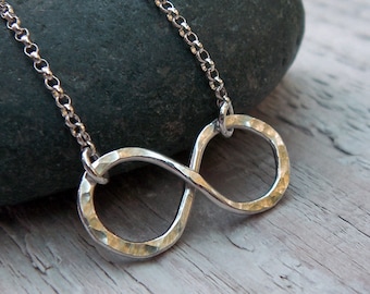 Silver Infinity Necklace | Sterling Silver | Figure 8 Necklace | Hammered Infinity Necklace | Gift for Her | Love Symbol Necklace | Modern