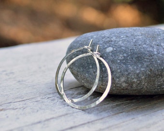 0.625 inch Sterling Silver Hoops, Silver Hoop Earrings, Small Hoops, Hammered Hoop Earrings, Argentium Sterling, Skinny Hoops, Delicate