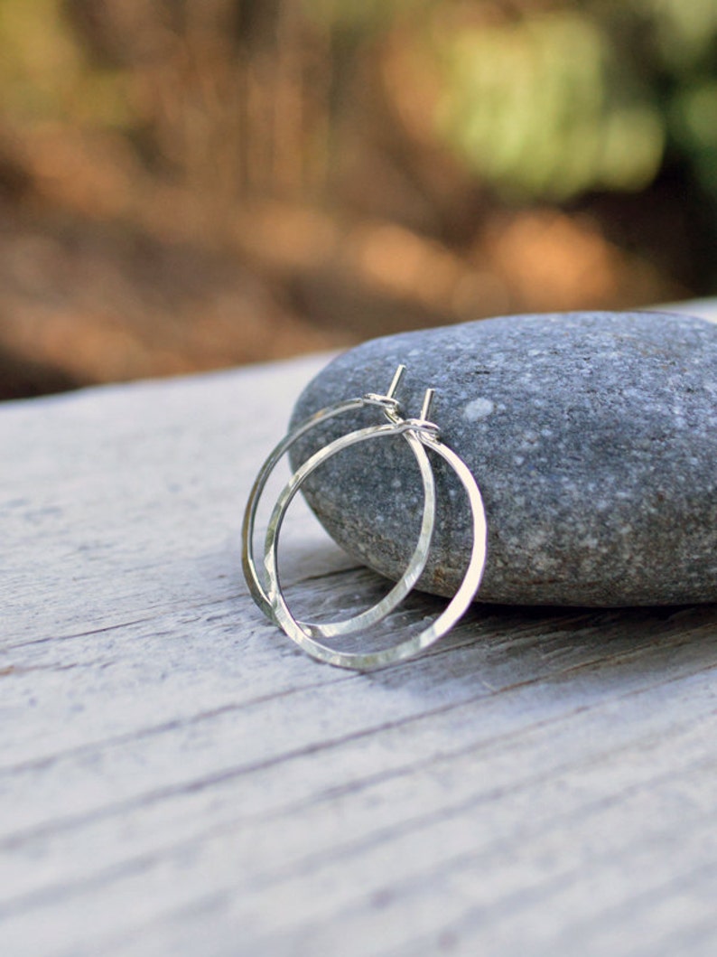 0.625 inch Sterling Silver Hoops, Silver Hoop Earrings, Small Hoops, Hammered Hoop Earrings, Argentium Sterling, Skinny Hoops, Delicate image 1