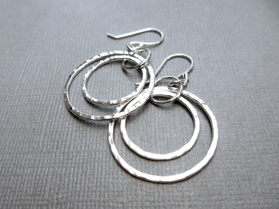 Dangle Hoop Earrings Hammered Texture Sterling Silver Dangle Hoop Earrings Hammered Texture Sterling Silver
