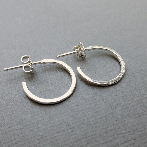 Tiny Sterling Silver Post Hoop Earrings | Silver Hoop Earrings | .5 inch Hammered Hoops | Argentium Silver |  Classic Everyday Jewelry