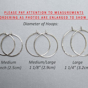 Sterling Silver Hoop Earrings Silver Hoop Earrings Hammered Hoops Dainty Simple Plain Thin Hoops Size Small Medium Argentium image 5