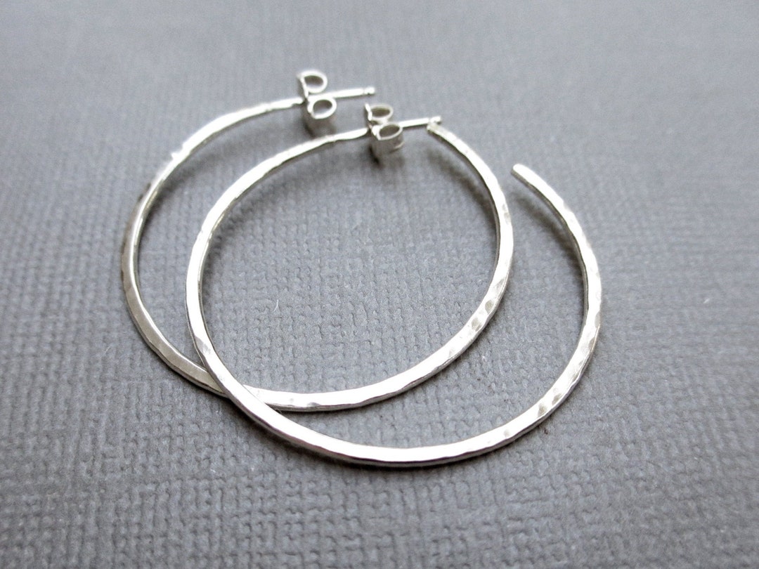 Sterling Silver Post Hoop Earrings Silver Hoop Earrings 1.25 Inch