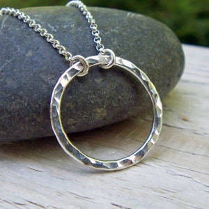 Silver Circle Necklace | Sterling Silver Karma Necklace | Hammered Ring Pendant | Eternity Necklace | Argentium SS | Karma | Chain Extender