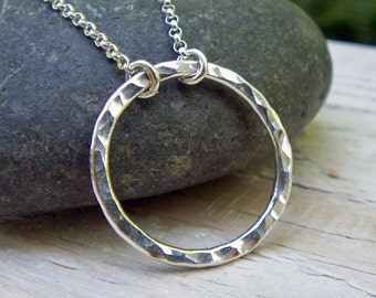 Silver Circle Necklace | Sterling Silver Karma Necklace | Hammered Ring Pendant | Eternity Necklace | Argentium SS | Karma | Chain Extender