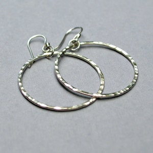 Sterling Silver Dangle Hoop Earrings, Hammered Circle Earrings, Hoop Earrings, Modern Jewelry, Minimalist, Argentium Silver, 1 - 2 inch diam
