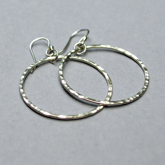 Dangle Hoop Earrings Hammered Texture Sterling Silver Dangle Hoop Earrings Hammered Texture Sterling Silver