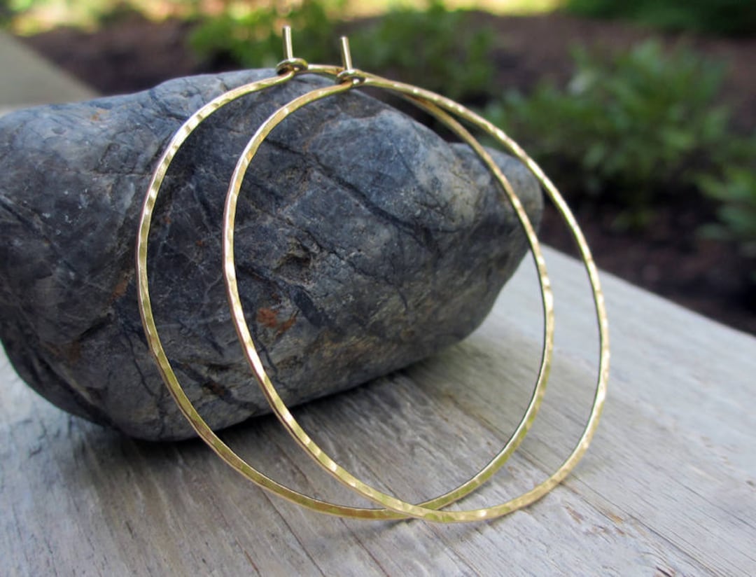 2 Inch Gold Fill Hoops Gold Hammered Hoop Earrings Large - Etsy