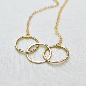 Gold Circle Necklace | 3 Circle Necklace | 14K Gold Fill | Interlocking Circles | Delicate Infinity | Gift for Sisters or 30th Birthday