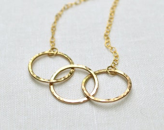 Gold Circle Necklace | 3 Circle Necklace | 14K Gold Fill | Interlocking Circles | Delicate Infinity | Gift for Sisters or 30th Birthday