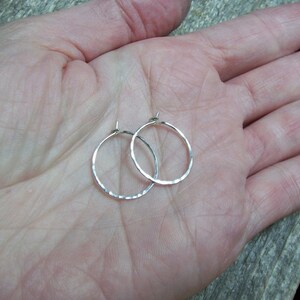 0.625 inch Sterling Silver Hoops, Silver Hoop Earrings, Small Hoops, Hammered Hoop Earrings, Argentium Sterling, Skinny Hoops, Delicate image 3