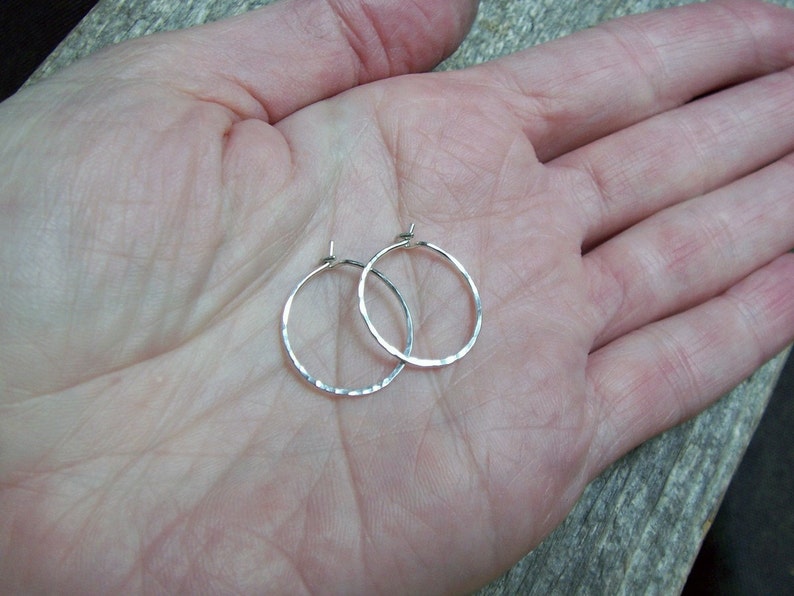 0.625 inch Sterling Silver Hoops, Silver Hoop Earrings, Small Hoops, Hammered Hoop Earrings, Argentium Sterling, Skinny Hoops, Delicate image 3